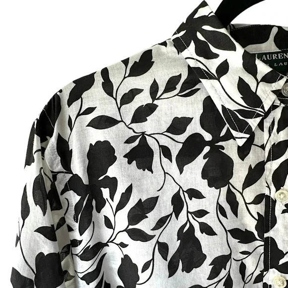 LAUREN RALPH LAUREN | WOMEN’S TUNIC TOP | BLACK WHITE FLORAL | SIZE: LARGE - Picture 3 of 11